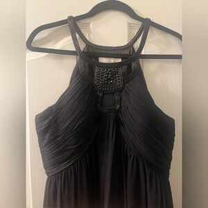 Mikael Aghal Black Ruched Halter Gown